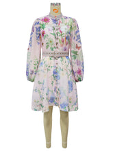 Elegant Print Lantern Sleeve Button Midi Dress